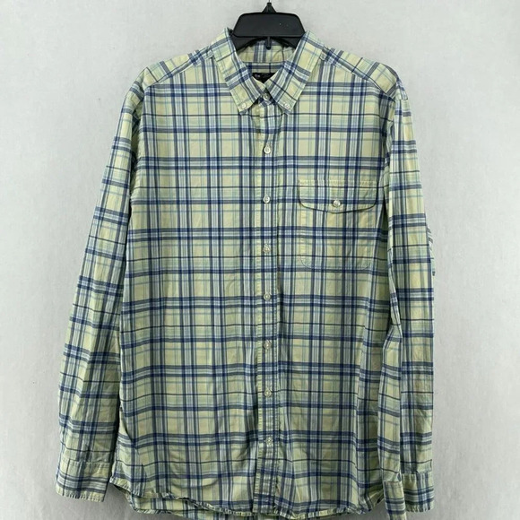 Gap Button-Down Shirt Men Sz XL Yellow Blue Slim Fit Plaid Collared Patch Pocket - Picture 1 of 11